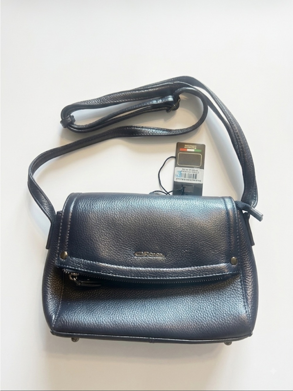 Giorgio Ferretti Deep Navy Pebbled Leather Crossbody NWT